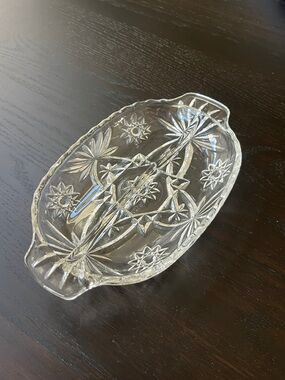 Anchor Hocking "Star of David" Pressed Glass Oval Divided Relish Dish